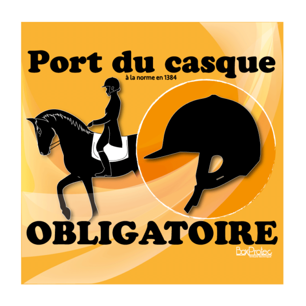 panneau port du casque d'équitation obligatoire orange