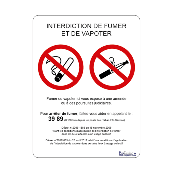 panneau légal interdit de fumer et vapoter