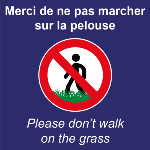 BOXPROTEC - panneau fond bleu interdit personnalisé / don't walk on the grass / ne pas marcher sur la pelouse /interdiction