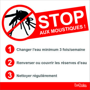 BOXPROTEC -stop aux moustiques / panneau / autocollant / stickers / conseil / gros texte / fond blanc