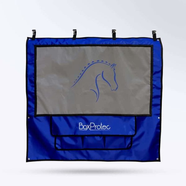 tenture de box pour concours de chevaux Boxprotec bleu et gris