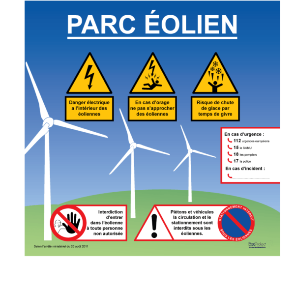 panneau parc éolien danger et interdiction