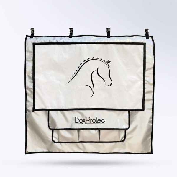 tenture de box avec pochettes et toile micro-aéré pour chevaux argent